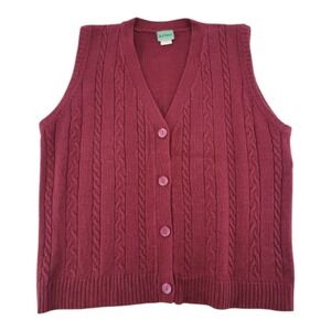 Sara Morgan Vintage Red Cable Knit Button Front Sweater Vest Women Large